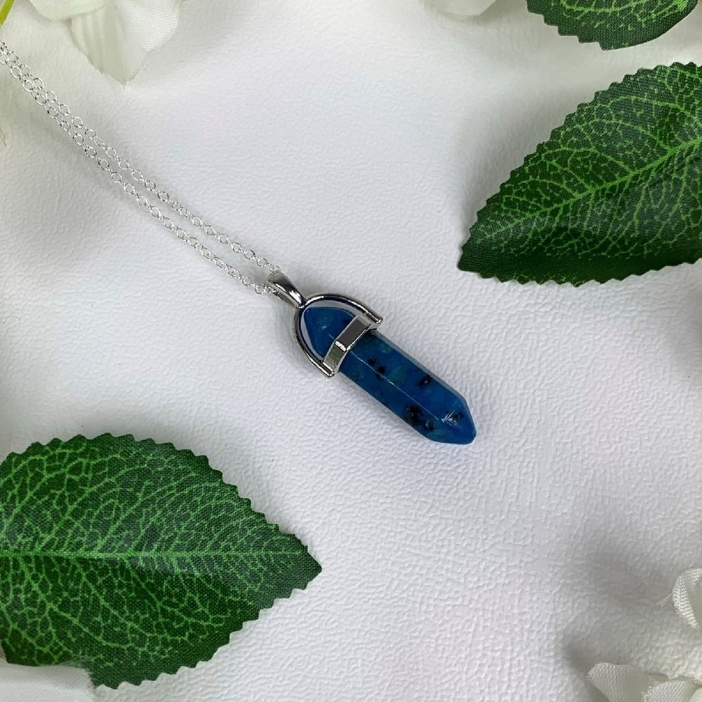 24" Sterling Silver Blue Marble Pendant Necklace